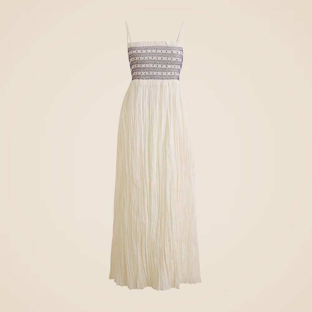J.Crew Catania Cotton Smocked Maxi Dress XL White Blue Summer Vacation Easy NWT - Picture 3 of 14